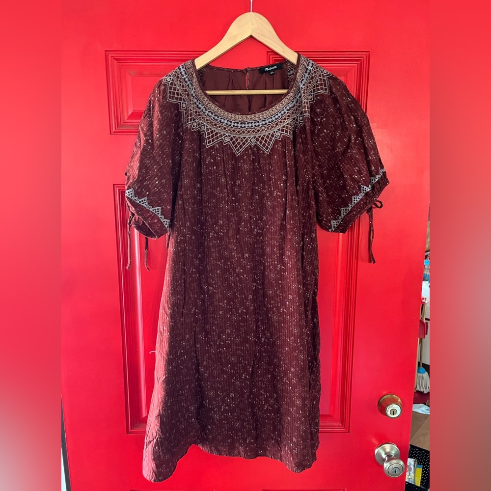 Madewell embroidered maroon floral dress size XL